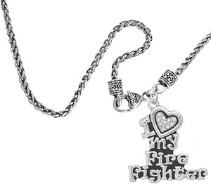 Firefighter, I Love My Firefighter, Genuine Crystal, Necklace, Hypoallergenic, Safe-Nickel, Lead, Free