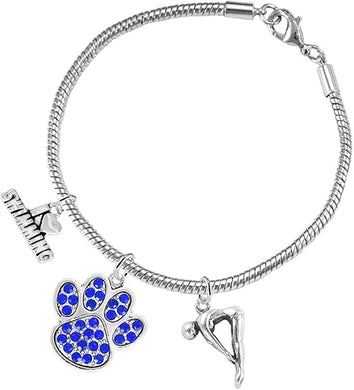 Swimming 3 Charm Blue Crystal Paw Bracelet Hypoallergenic, Safe-Nickel, Lead & Cadmium Free!