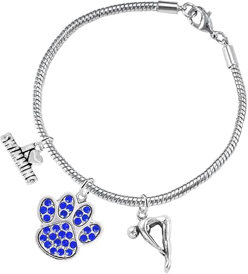 Swimming 3 Charm Blue Crystal Paw Bracelet Hypoallergenic, Safe-Nickel, Lead & Cadmium Free!