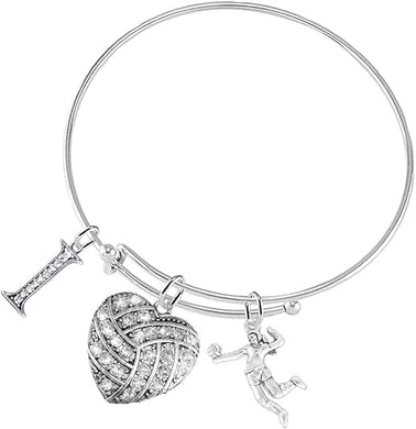 I Love Volleyball Crystal Heart Volleyball, Adjustable, Safe-Hypoallergenic, Nickel, Free