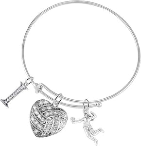 I Love Volleyball Crystal Heart Volleyball, Adjustable, Safe-Hypoallergenic, Nickel, Free