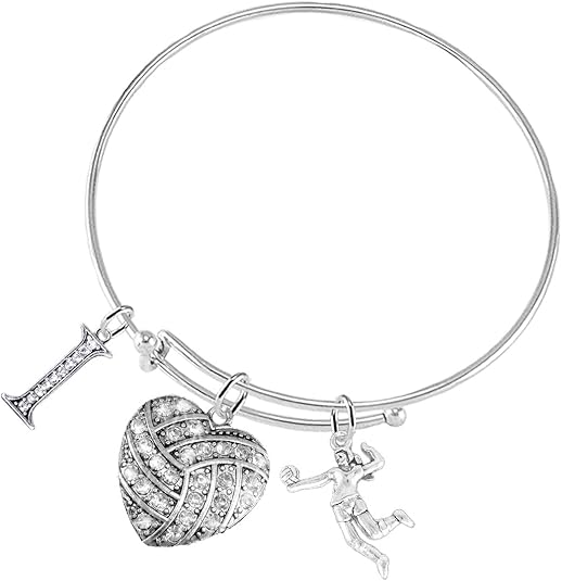 I Love Volleyball Crystal Heart Volleyball, Adjustable, Safe-Hypoallergenic, Nickel, Free