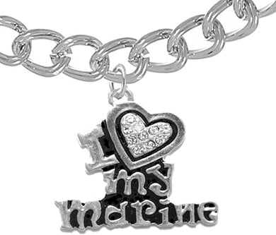 Marine I Love My Marine, Crystal Heart, Bracelet, Hypoallergenic, Safe-Nickel, Lead, Free