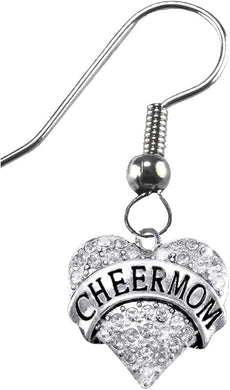 Cheer Mom Genuine Crystal Heart On A Sterling Silver Solid .925 Sterling,Not Plated Or Coated.Fishhook Earring, Hyperallergenic Safe-Nickel,Lead, Cadmium Free