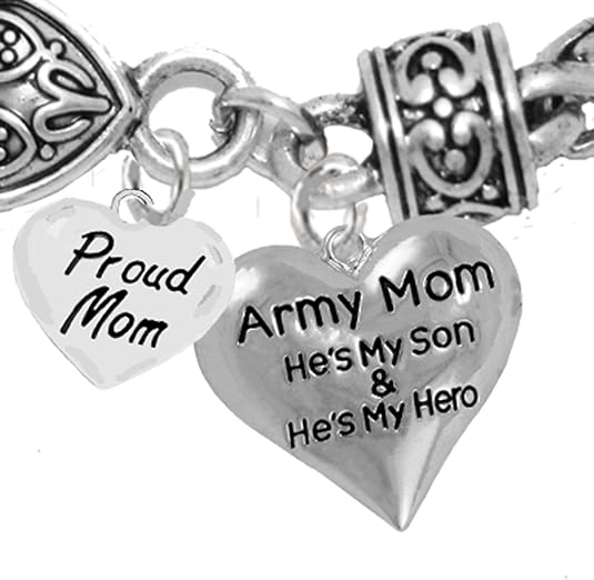 Army, Proud Mom, My Son is My Hero Bracelet, Hypoallergenic, Safe-Nickel, Lead, Cadmium Free