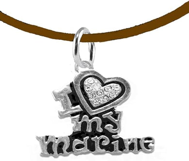 Marine I Love My Marine, Crystal Heart, Adjustable Necklace, Hypoallergenic, Safe-Nickel, Lead, Free