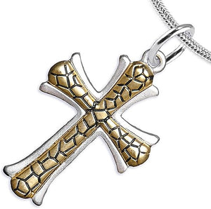 Cross Two Tone Matt Gold Ikarian Pattern, Adjustable Necklace Hypoallergenic, Safe-Nickel, Lead, and Cadmium Free