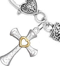 Two Tone Matt Gold Heart and Silver Cross Bracelet Hypoallergenic, Safe-Nickel, Lead, and Cadmium Free