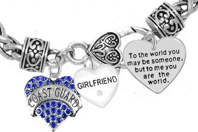 Coast Guard Girlfriend, to The World You May Be Someone Charm Bracelet, Crystal Heart Girlfriend, Hypoallergenic, Safe- Nickel, Lead, and Cadmium Free