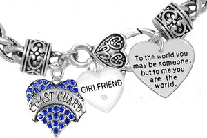 Coast Guard Girlfriend, to The World You May Be Someone Charm Bracelet, Crystal Heart Girlfriend, Hypoallergenic, Safe- Nickel, Lead, and Cadmium Free