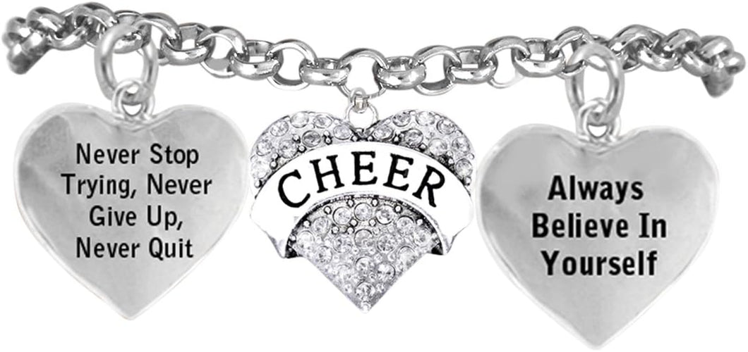 Cheer Crystal Bracelet, Never Stop Trying, Never Give Up, Safe-Hypoallergenic, Nickel Free