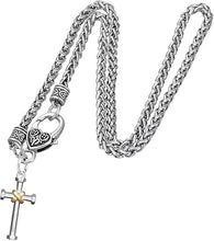 Two Tone Matt Gold and Silver Christian Cross Necklace Hypoallergenic, Safe-Nickel, Lead, and Cadmium Free
