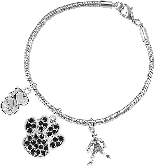 Black PawCrystal Basketball Jewelry, Adjustable, Safe-Hypoallergenic, Nickel, Lead Free