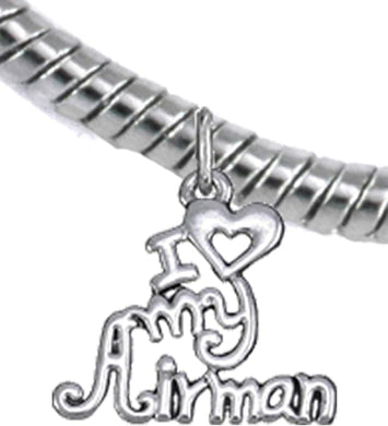 Air Force, I Love My Airman, Snake Chain Bracelet Hypoallergenic, Safe-Nickel, Lead, Cadmium Free