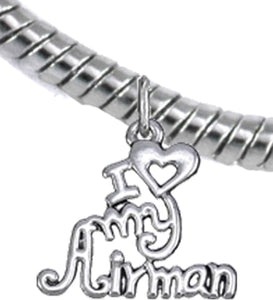 Air Force, I Love My Airman, Snake Chain Bracelet Hypoallergenic, Safe-Nickel, Lead, Cadmium Free