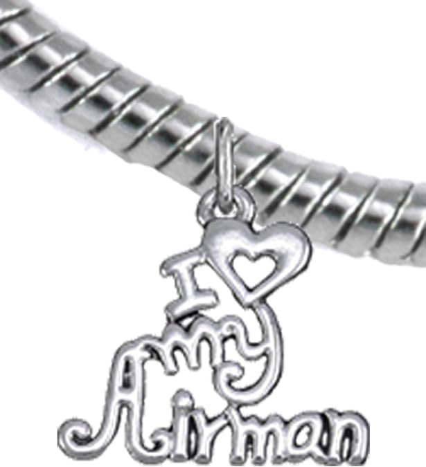 Air Force, I Love My Airman, Snake Chain Bracelet Hypoallergenic, Safe-Nickel, Lead, Cadmium Free