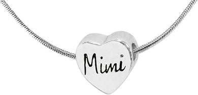 Mimi Heart, European Designed Charm With Adjustable Snake Chain Necklace, Sterling Silver Finish With Overcoat Protection™, Nickel, Lead, Cadmium Free