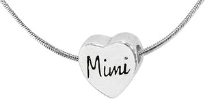Mimi Heart, European Designed Charm With Adjustable Snake Chain Necklace, Sterling Silver Finish With Overcoat Protection™, Nickel, Lead, Cadmium Free