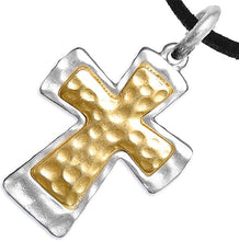 Two Tone Matt Gold and Silver Christian Cross Necklace, Adjustable, Hypoallergenic, Safe-Nickel, Lead, and Cadmium Free