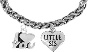 Little Sis I Love You Wheat Chain Bracelet, Hypoallergenic, Safe-Nickel, Lead, Cadmium Free