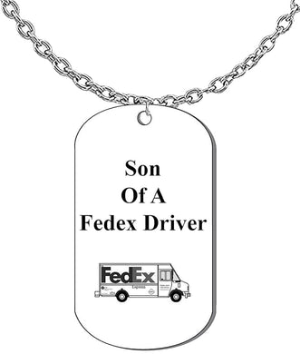Son Of A Fedex Driver, Dog Tag On A Silvertone Cable Chain Necklace.18-21 Inches. What A Great Gift For Yourself, Or Somebody Special. As A Gift No Worry About What Size They Wear. It Is Adjustable.