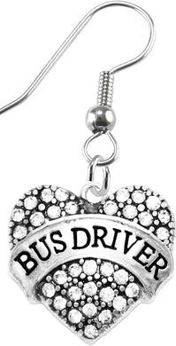 Bus Driver Crystal Heart Earrings, Safe-Nickel, Lead & Cadmium Free!