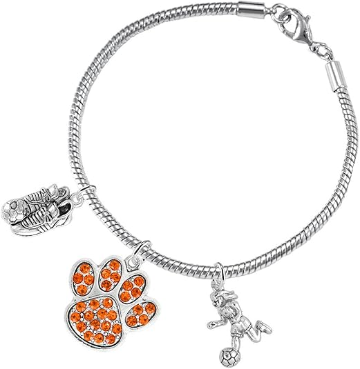 The, Soccer Jewelry Orange Crystal Paw Hypoallergenic Adjustable, Safe-Nickel, Lead Free