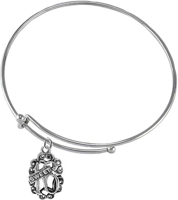 Sweet Sixteen Surrounded By Delicate Decorated Scrollwork, Adjustable Miracle Wire Bracelet, Nickel, Lead, And Poisonous Cadmium Free-Hypoallergenic