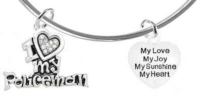 Policeman's, I Love My Policeman, My Love, My Joy, Adjustable Miracle Wire Bracelet, Hypoallergenic, Safe-Nickel, Lead, Free