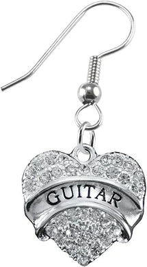 Guitar Crystal Heart Hypoallergenic Safe Earring. Nickel, Lead & Cadmium Free