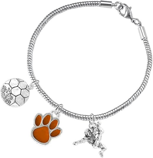 The, Soccer Jewelry Orange Paw Hypoallergenic Adjustable, Safe-Nickel, Lead Free