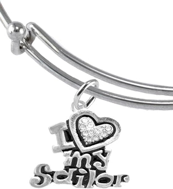 Navy, I Love My Sailor, Crystal Heart, Bracelet, Hypoallergenic, Safe-Nickel, Lead, Free
