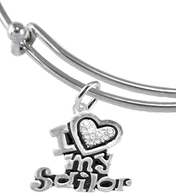 Navy, I Love My Sailor, Crystal Heart, Bracelet, Hypoallergenic, Safe-Nickel, Lead, Free