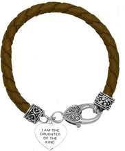 I Am The Daugther Of The King Heart Genuine Brown Leather Bracelet, Safe-Nickel, Lead & Cadmium Free!