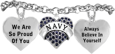 The Navy Crystal Heart Hypoallergenic Adjustable Bracelet, Nickel, Lead Free!