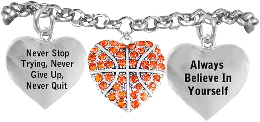 Basketball, Never Stop Trying, Never Give Up Hypoallergenic Adjustable Bracelet