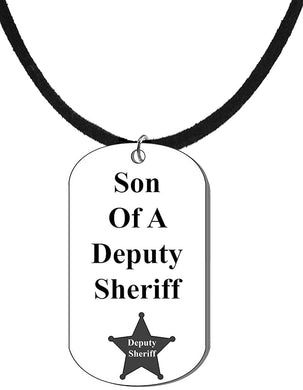 Son Of A Deputy Sheriff, Dog Tag On A Genuine Black Suede Necklace. 18-21 Inches. What A Great Gift For Yourself, Or Somebody Special. As A Gift No Worry About What Size They Wear. It Is Adjustable.