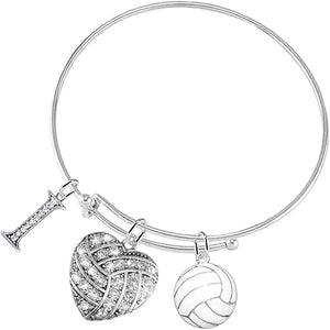 I Love Volleyball Crystal Heart Volleyball, Adjustable, Safe-Hypoallergenic, Nickel, Free