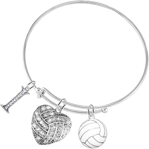 I Love Volleyball Crystal Heart Volleyball, Adjustable, Safe-Hypoallergenic, Nickel, Free