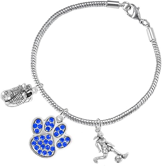 The, Soccer Jewelry Blue Crystal Paw Hypoallergenic Adjustable, Safe-Nickel, Lead Free