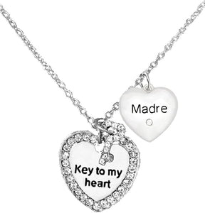Madre, Madre Collar, Mom Jewelry, Key to My Heart and I Love You Forever, Mother's Jewelry, Mom, Wife, Jewelry, Grandma Jewelry Adjustable Neck, Hypoallergenic, Safe-Nickel, Lead, Free