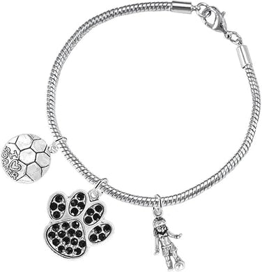 The, Soccer Jewelry Black Crystal Paw Hypoallergenic Adjustable, Safe-Nickel, Lead Free