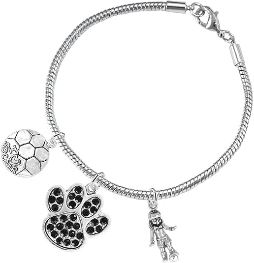 The, Soccer Jewelry Black Crystal Paw Hypoallergenic Adjustable, Safe-Nickel, Lead Free