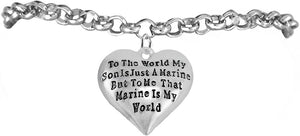 Marine Mom, My Son, is My World Bracelet, Hypoallergenic, Safe- Nickel, Lead and Cadmium Free