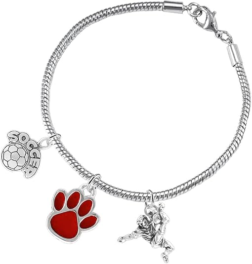 The, Soccer Jewelry Red Paw Hypoallergenic Adjustable, Safe-Nickel, Lead Free