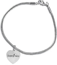 Super Hero Heart Charm On A Elegant Antique Snake Chain Bracelet, Hypoallergenic Safe- No Nickel. Lead, Or Poisonous Cadmium