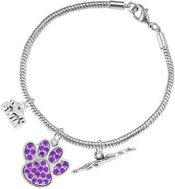 Swimming 3 Charm Purple Crystal Paw Bracelet Hypoallergenic, Safe-Nickel, Lead & Cadmium Free!