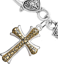 Two Tone Matt Gold Ikarian Pattern and Silver Cross Bracelet Hypoallergenic, Safe-Nickel, Lead, and Cadmium Free