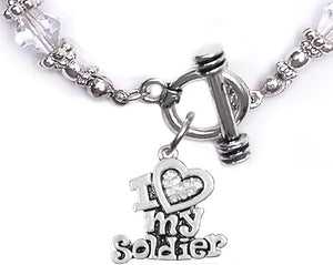 Army, I Love My Soldier, Clear Crystal Bracelet Hypoallergenic, Safe-Nickel, Lead, Cadmium Free