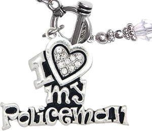 Policeman's, I Love My Policeman, Clear Crystal Bracelet, Hypoallergenic, Safe-Nickel, Lead, Free